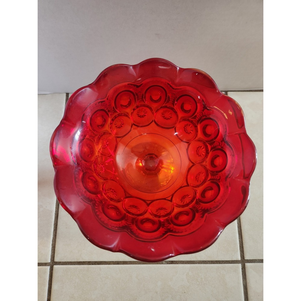 Vintage LE Smith Moon and Star Amberina Glass Pedestal Bowl Compote Red Orange - Picture 2 of 9
